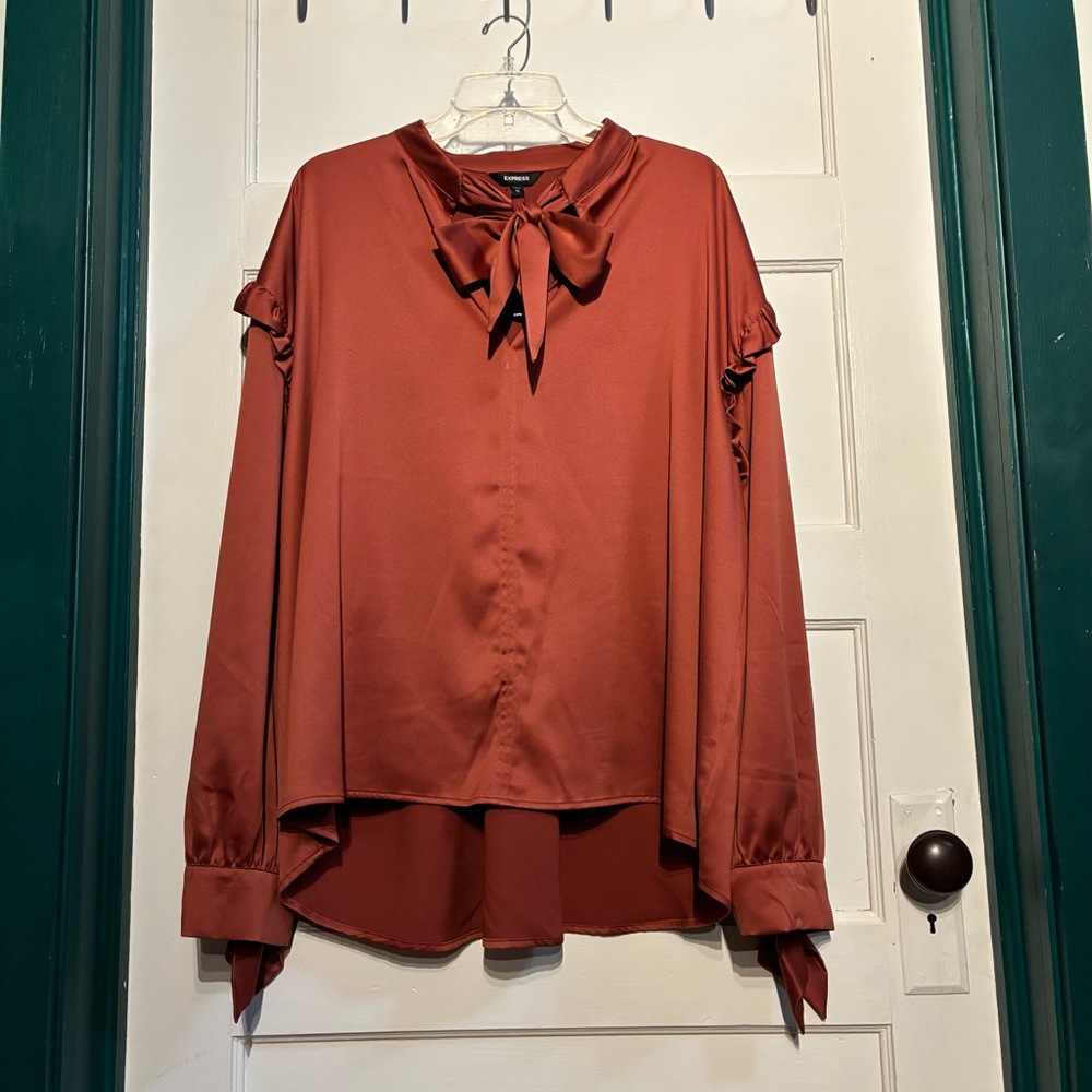 Express Rust/Copper Pussycat Bow Granny Blouse